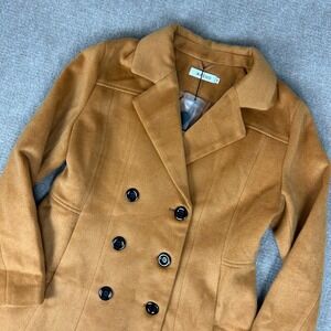 Aptro Brown Wool Double Breasted Long Coat Womens Medium Winter Pea Coat NEW